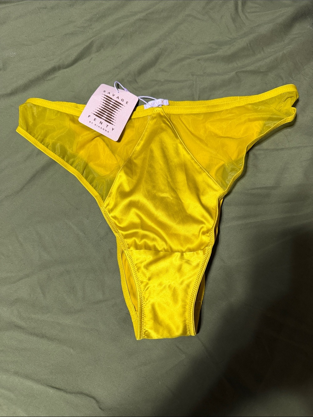 Savage X Fenty Bright Yellow Satin & Mesh Thong